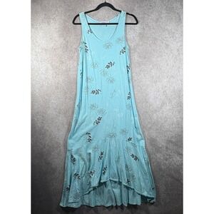 Fresh Produce Dress Womens Small Blue Floral Sleeveless High Low Cotton Artsy